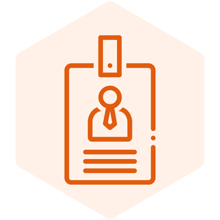 A work badge with personal info icon in a hexagon shape