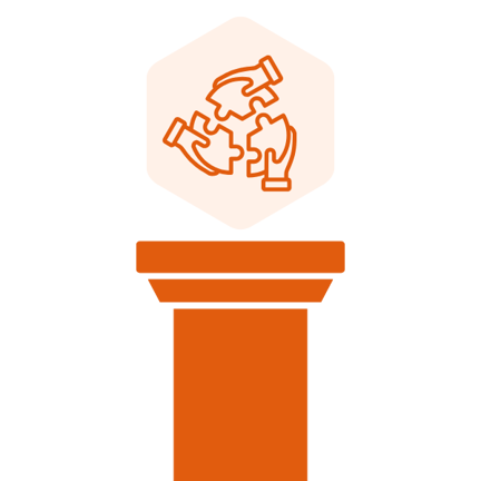 Engagement Pillar with an icon that shows 3 hands holding puzzle pieces in a circle