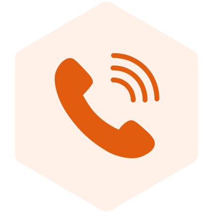 Light orange hexagon icon with a ringing phone