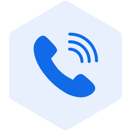 Light blue hexagon icon with a ringing phone