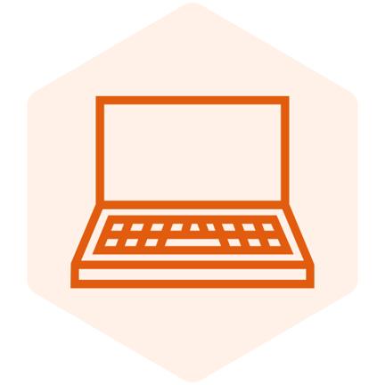 Light orange hexagon icon with a laptop