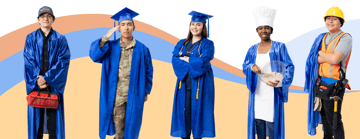 Students standing in graduation cap and gowns