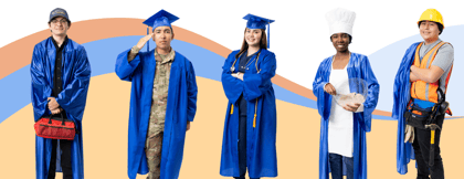 Students standing in graduation cap and gowns