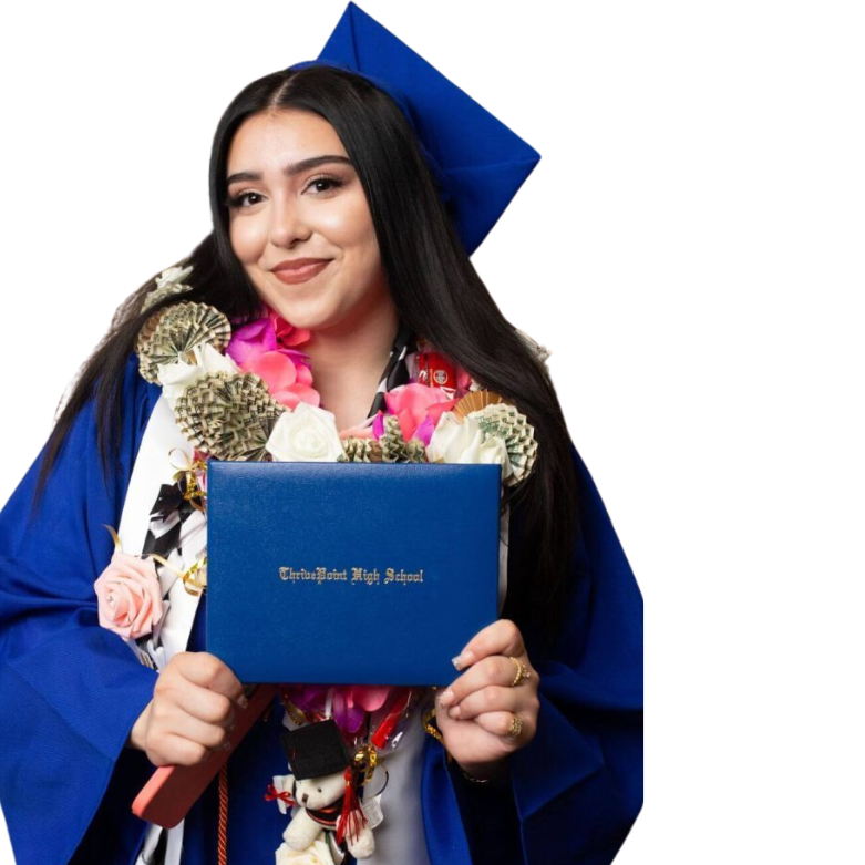 Girl holds thrivepoint high school diploma